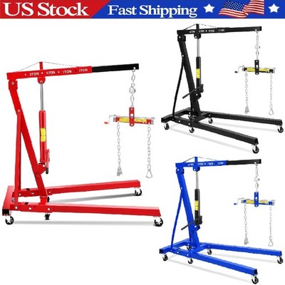 Hydraulic Engine Hoist w/ Lever, 2 Ton 4400Lbs Folding Cherry Picker Shop Crane