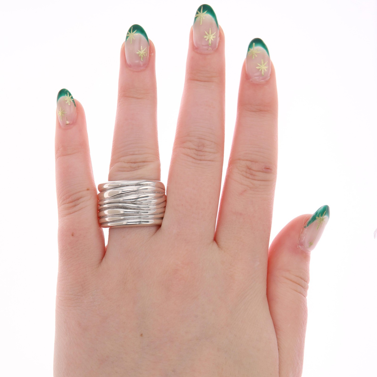 Sterling Silver Ribbed Wave Pattern Wide Ring, Ve… - image 5