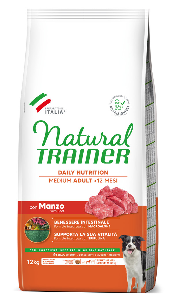 Crocchette Trainer Natural Adult Medium 12 kg Manzo e Riso Prezzo Offerta