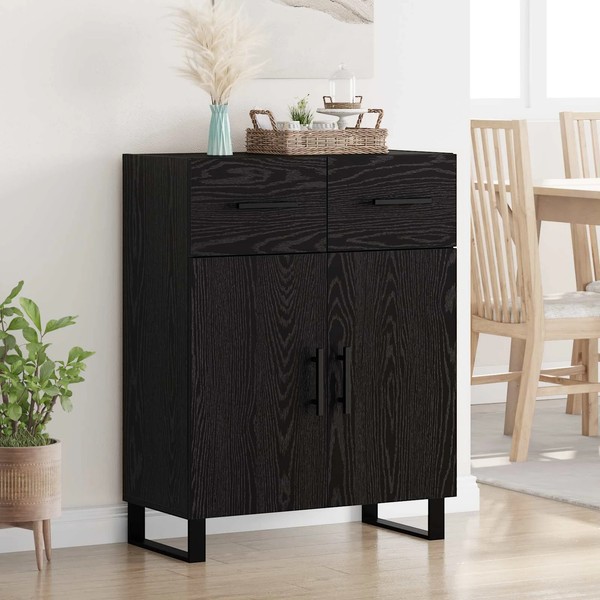 Sideboard Schwarz Eichenoptik 69.5X34X90Cm Holzwerkstoff Kommode-image