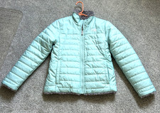 The North Face Jacket Girls Medium 10/12 Aqua Reversible Fuzzy Fleece Puffer