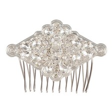 David Tutera Bridal Hair Comb Silver Metal Diamond Shaped Design With Rhinest...