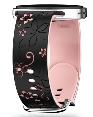 Flower Engraved Band for Samsung Galaxy Watch 8 One Size, Black pinksand 