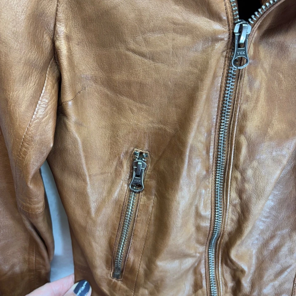 Jakett vintage etc. Chaqueta Motociclista Cuero Marrón Moto Cremallera XS Foto 4 de 4