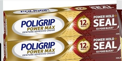 2  tubes of Poligrip Power Max Denture Adhesive Cream -