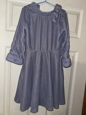 Janie And Jack Blue Bow Dress Size 7 Velour Material Preowned