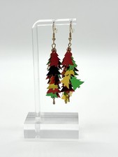 Multicolor Christmas Tree Dangle Earrings Gold Tone Holiday Costume Jewelry