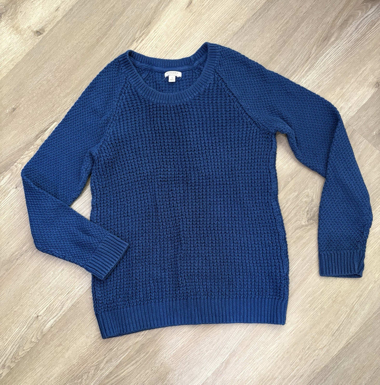 Sonoma Life & Style Women’s Blue Waffle Knit Preppy Crewneck Sweater Pullover,S