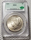 1925 Peace Silver Dollar CAC MS63 90% Silver $1 US Coin - Beautiful Coin