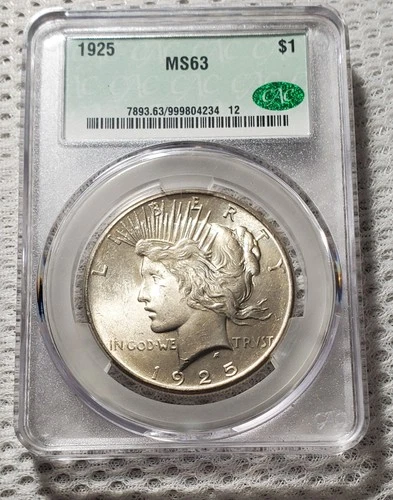 1925 Peace Silver Dollar CAC MS63 90% Silver $1 US Coin - Beautiful Coin