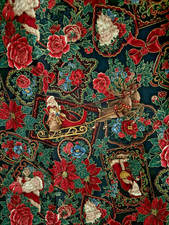 Santa  Flowers 29.5x104" Cranston VIP Fabric Messmore Christmas Quilting Sewing