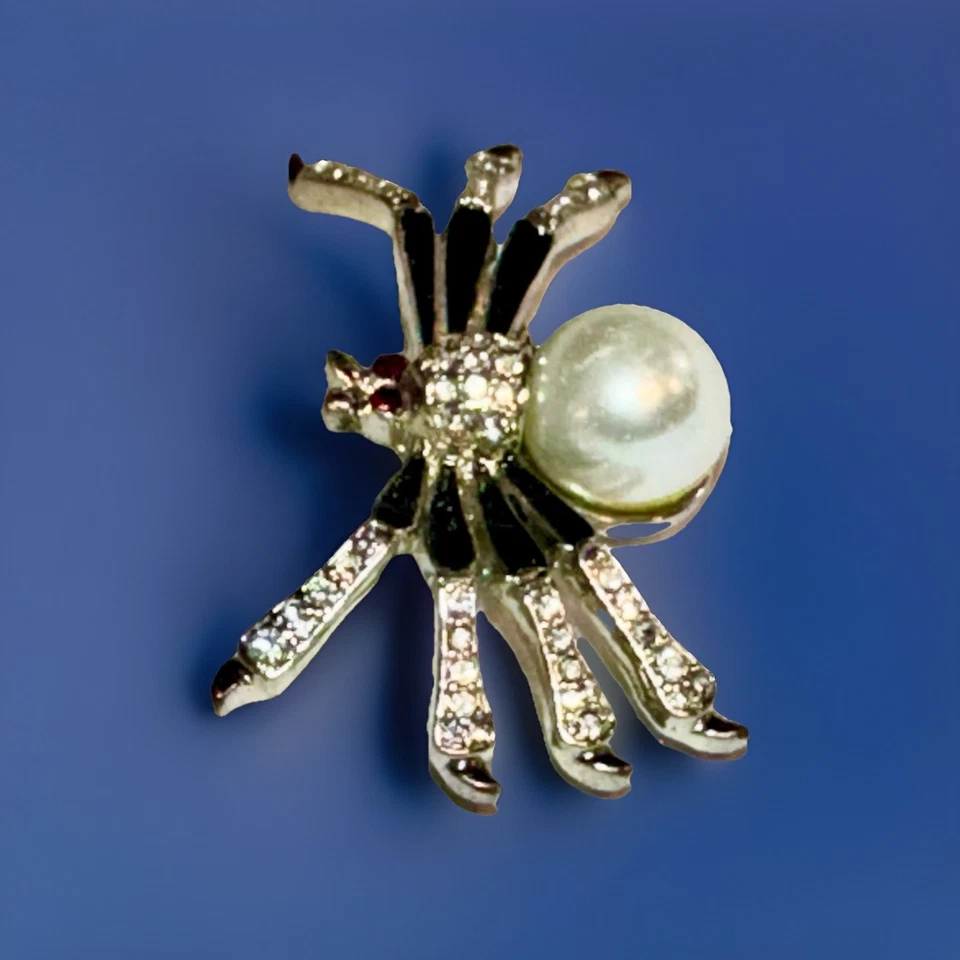 Prendedor broche Kenneth Jay Lane KJL perla y cristal araña insecto Foto 3 de 4