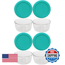 Pyrex 7202 1-Cup Glass Bowls 7202-Pc Turquoise Lids 4-Pack - Made In Usa 7202,