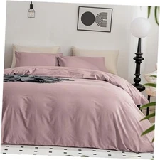  Mauve Duvet Cover King Size - 100% Washed Cotton Linen King(104"×90") Pink