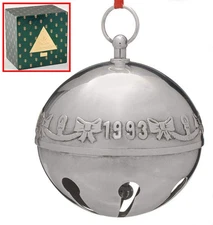 Wallace Sleigh Bell-Silverplate Ornament 1993 Ribbons & Candles - Boxed 81473