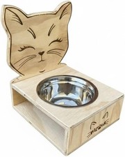 Supporto ciotola  per Gatti Rialzato in Legno con ciotola in acciaio 20x20