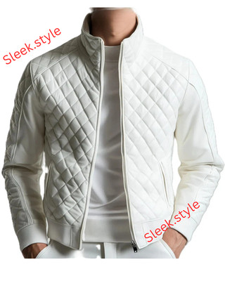Mens Leather Lambskin White Jacket MotorcycleBiker Slim FitZip Front Riding Coat