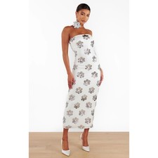 NEW NWT Show Me Your Mumu Taylor Tube Midi Dress White Silver Size XS