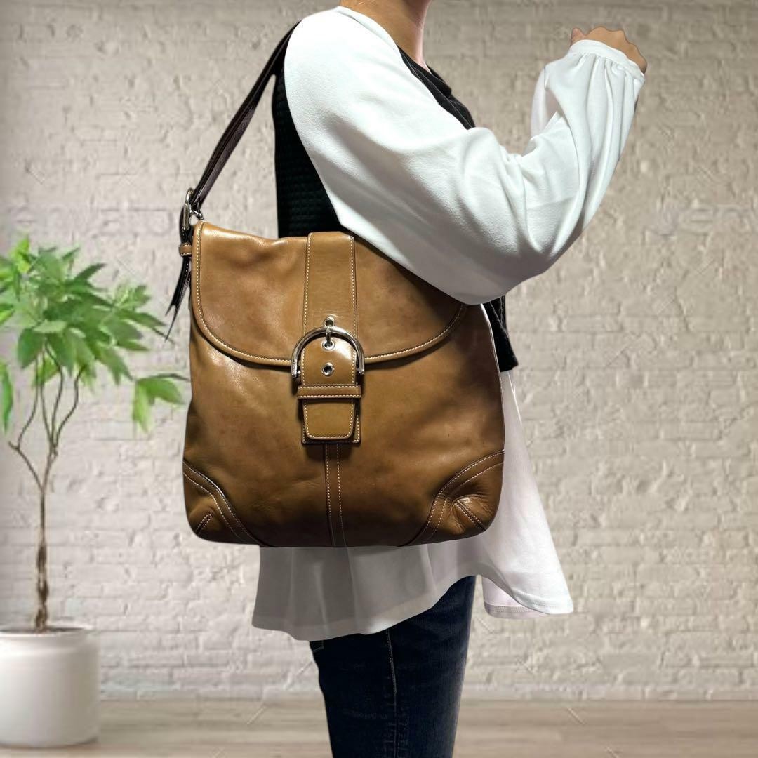 Auth Coach Soho Shoulder Bag Leather Brown Used Ladies 10.6
