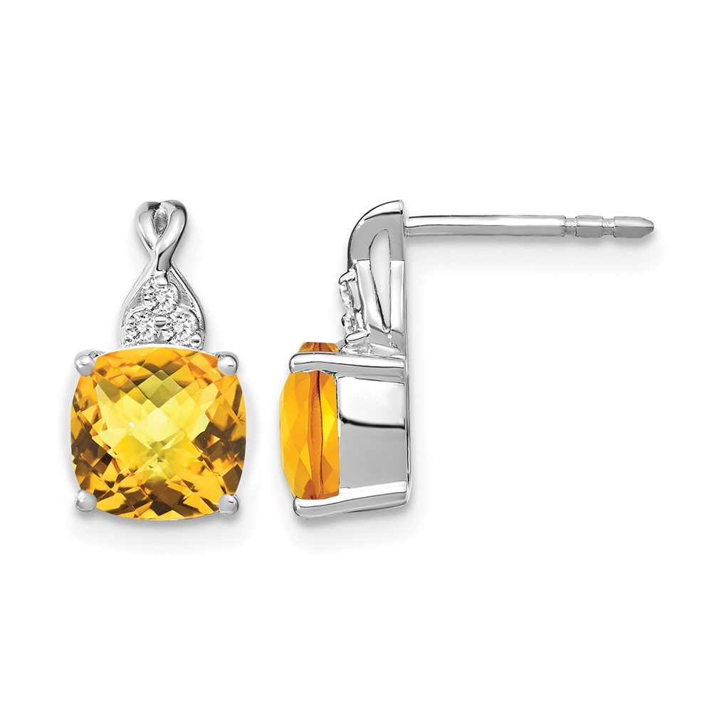 14k White Gold 7mm Cushion November/Citrine and Diamond Drop & Dangle Earrings