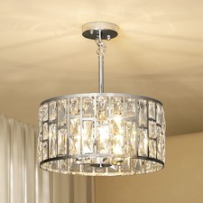 HOMCOM Flush Mount Ceiling Light, 3-Light Crystal Chandelier for Living Room