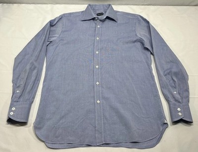 Tom Ford Long Sleeve Button Up Shirt Mens 41 | 16 Solid Blue Barrel Cuff READ***