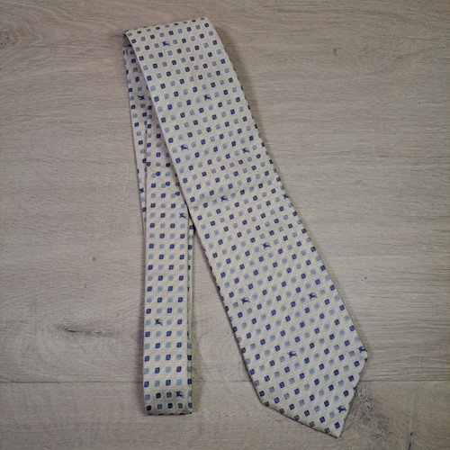 Burberry London Tie Beige Blue Square Patterned Textured 100% Silk Made in Italy - Picture 5 of 13
