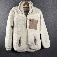 Abercrombie Fitch Soft Women s White 1/2 Zip Sherpa Fleece Jacket Size M Ski