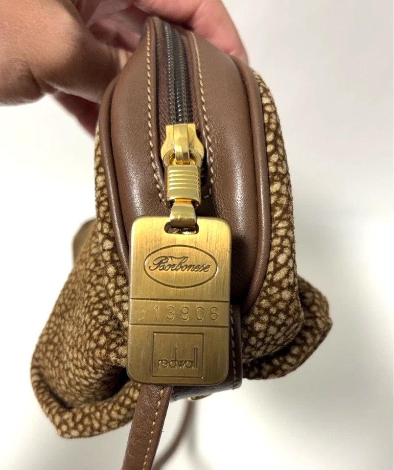 Vintage Borbonese Redwall Mini Shoulder Bag Suede Leather Birdseye Pattern Brown - Image 2 of 4