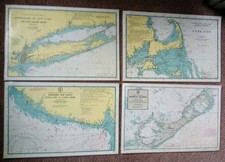 1970s ! Nautical Chart Laminated Placemats Set 4 NY, NJ Shore, Cape Cod, Bermuda