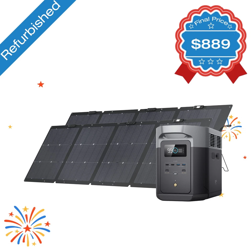 EcoFlow Solar Genarator DELTA 2 Max 2048Wh+2*220W Solar Panel Kit Refurbished