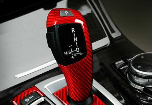 Cubierta de ajuste de perilla de cambio de marchas de fibra de carbono real roja apta para BMW X3 X4 X5 X6 F10 F30 Foto 4 de 4