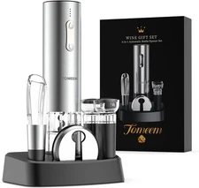 TOMEEM Electric Wine Opener Set - Rechargeable Stainless Steel Silver 