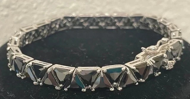 12TCW Trillion Lab Created Black Diamondn Tennis bracelet 14k White Gold Plated