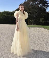 ZIMMERMANN-SIZE 0 (AU 8/US 4)-DANCER TULLE NEUTRAL GOLD GLITTER MAXI GOWN DRESS