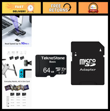 64GB MicroSDXC Card with Adapter, 90MB/s Read, UHS-I C10 U3 V30, HD Support, TF