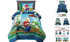 Kids Bedding Super Soft Comforter and Sheet Set, 4 Piece Twin Size, Mario