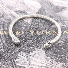 David Yurman 5mm Sterling Silver Renaissance Bangle Cuff Bracelet 7' In