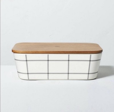 Hearth & Hand 45oz Grid PatternBamboo-Melamine Bento Food StorageBox Wood Lid
