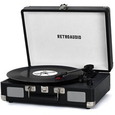 Vinyl Record Player 3-Speed Bluetooth Portable Suitcase Belt-Driven Record Pl...