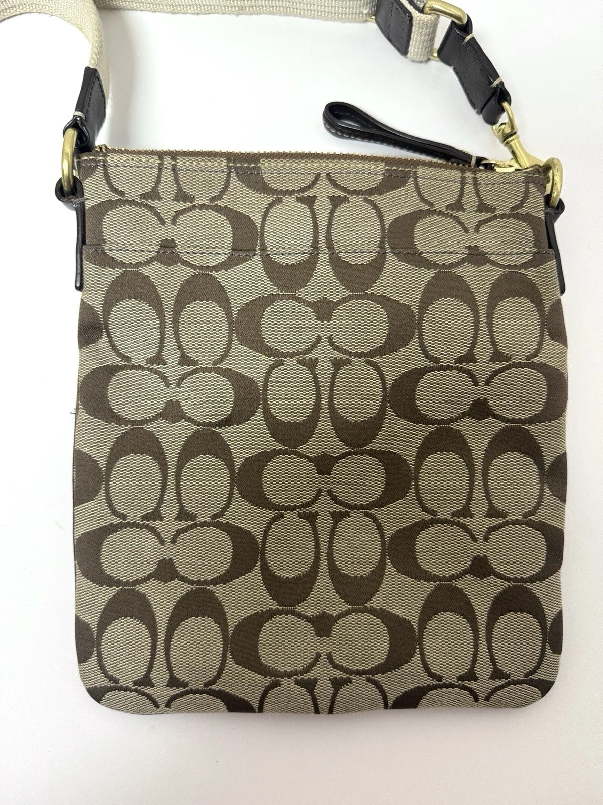 Borsa a mano Coach vintage kaki ottica C firma logo pelle tracolla usata in ottime condizioni