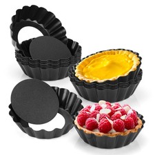 FARQAN 12 pcs Egg Tart Molds, 3" Mini Pans Removable Bottom, 3, Black