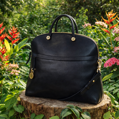 NEW FURLA Piper Classic Black Leather Handbag/Satchel/Shoulder Bag