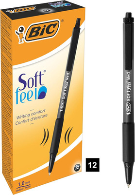 BIC Kugelschreiber Set Soft Feel Clic Grip, in Schwarz, Strichstärke 1.0 Mm, 12E