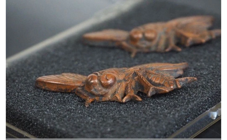 Antigua espada escultura japonesa Menuki insecto abeja siglo XIX Edo katana 1,5 pulgadas Foto 4 de 4