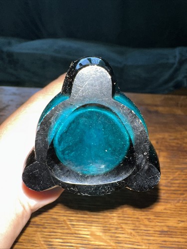 TEAL BLUE VIKING SWUNG GLASS VASE MCM VINTAGE - Picture 8 of 9