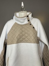 Abercrombie Fitch Jacket Womens Medium White Tan Quilted Sherpa Fleece Snap