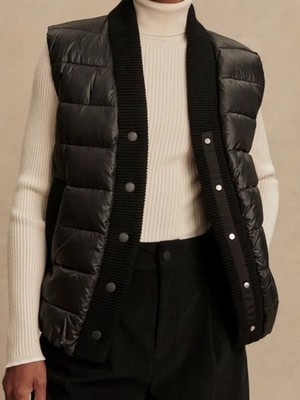 Varley Womens Black Quilted Puffer Vest Rib Collar Size Small NEW