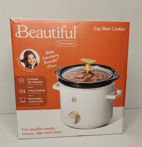 2 qt Crockpot Beautiful by Drew Barrymore New Open Box slow Cooker white - Picture 2 of 16