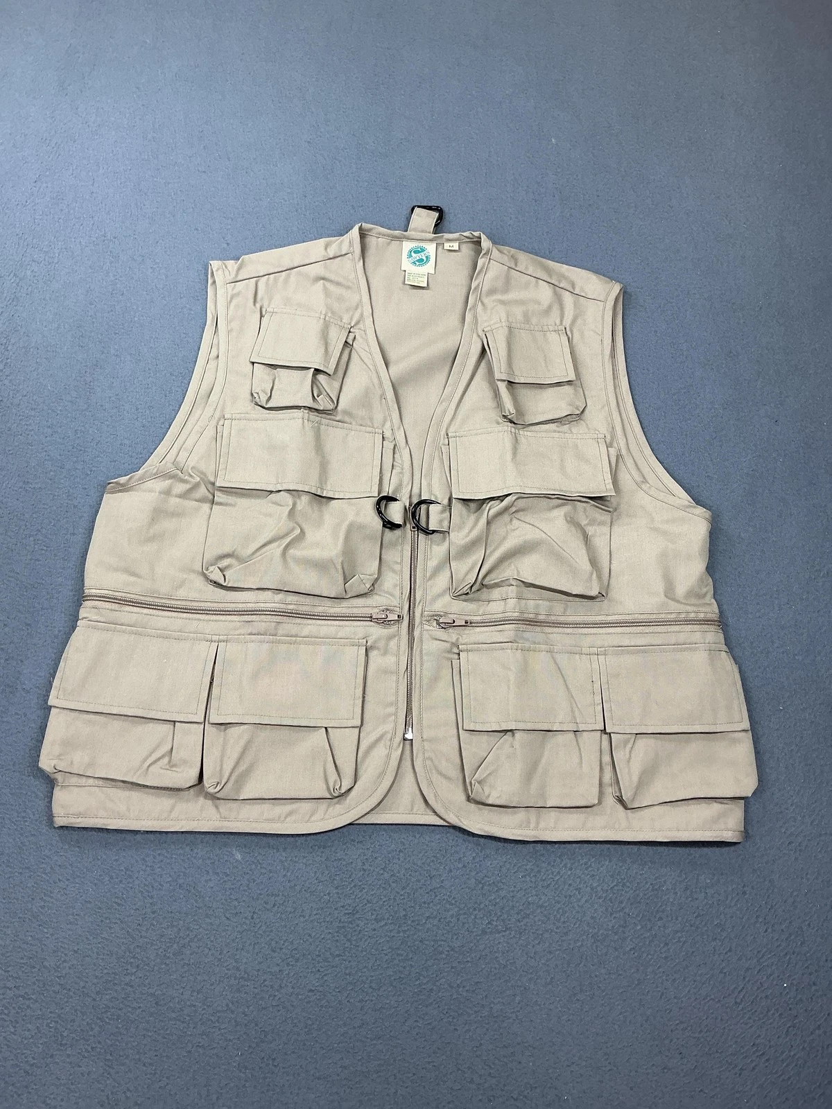 Vintage Sawyers Vest Mens Medium Beige Canvas Utility Multi Pocket Full Zip 90s